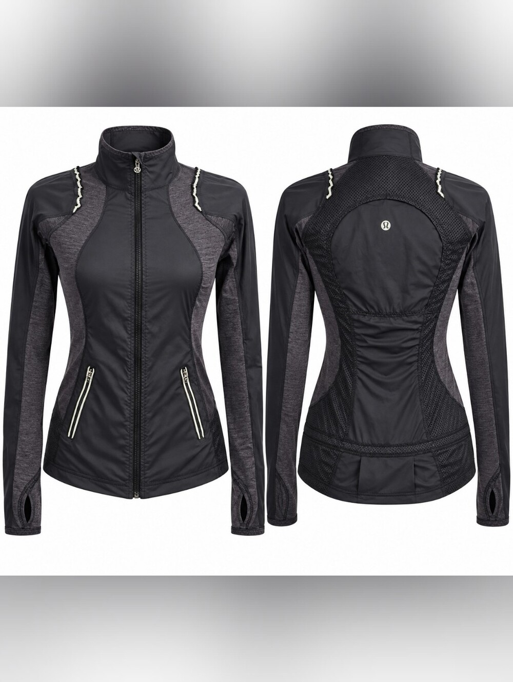 Lululemon Run Nothin' But Run Jacket Coat Black Gray Reflective Zip Up 2 Sporty